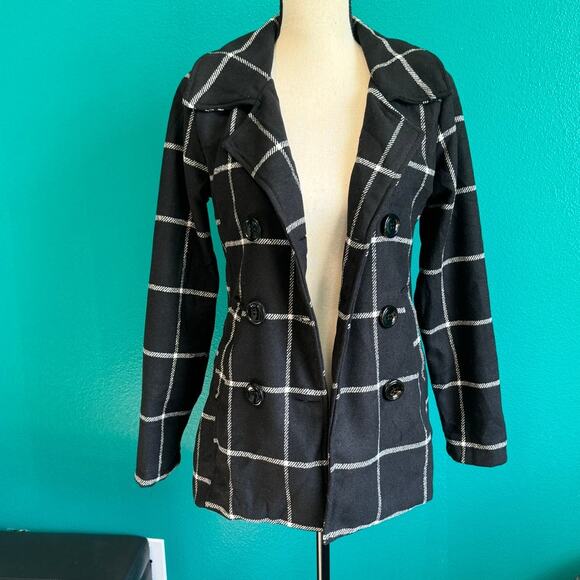 Me Jane Wool Blend Black Check Coat Jacket Women's XS NWT - Picture 6 of 8